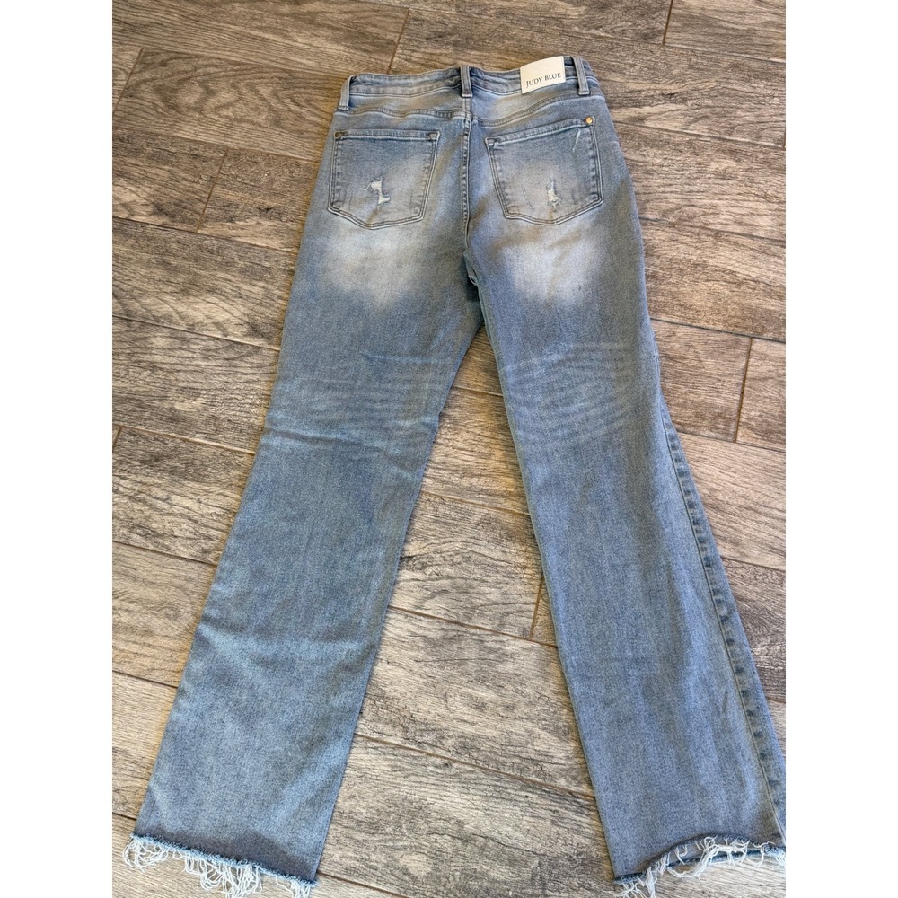 Judy Blue Dad Jean 11 30 High Rise Raw Hem Straight Leg Jeans Boho Distressed